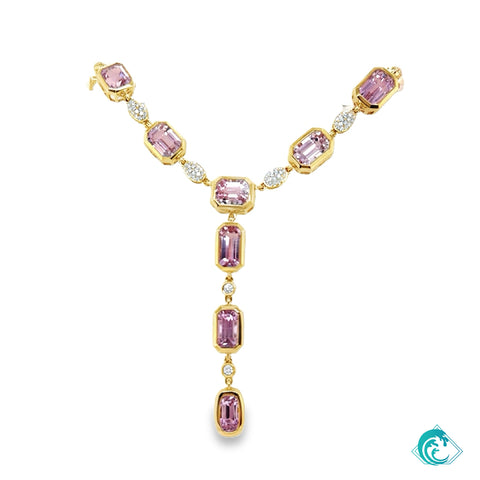 18KY Pink Kunzite & Diamond Lariat Necklace