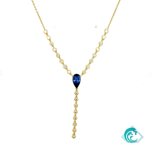 18KY Blue Sapphire & Diamond Lariat