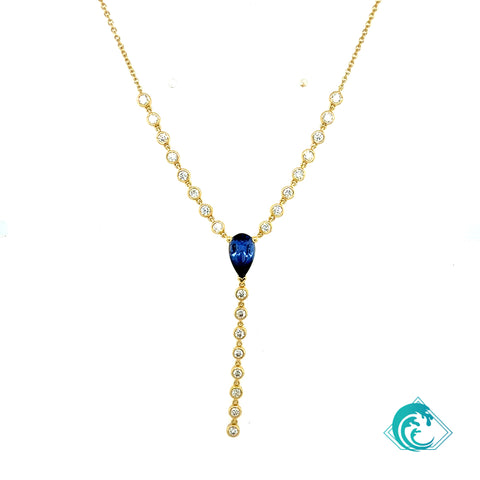 18KY Blue Sapphire & Diamond Lariat