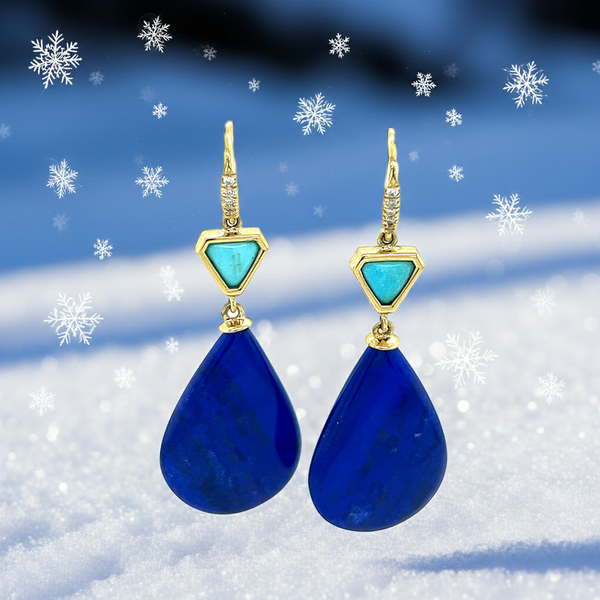 18KY Sleeping Beauty Turquoise & Lapis Earrings