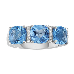 14KW Swiss Blue Topaz 3 Stone Ring