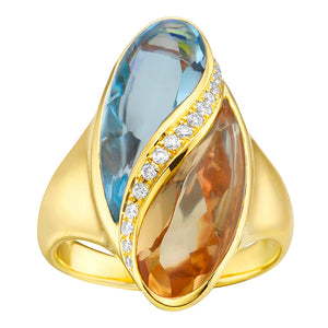 18KY Citrine & Blue Topaz Ring