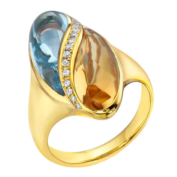 18KY Citrine & Blue Topaz Ring