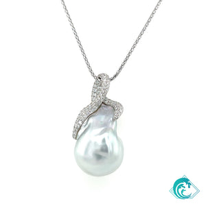 18KW Baroque South Sea Pearl Diamond Pendant