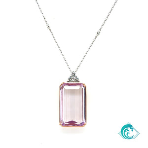 18K Two Tone Kunzite & Diamond Pendant