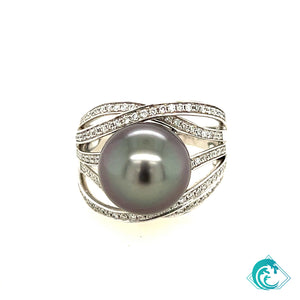 14KW Tahitian Pearl Kahala Ring