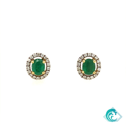 14KY Petite Emerald Oval Stud Earrings