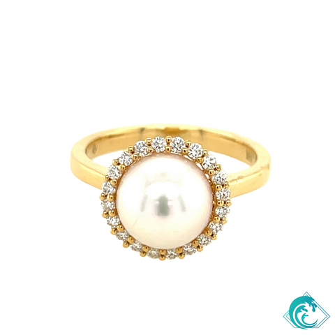 18KY White Akoya Pearl Halo Ring