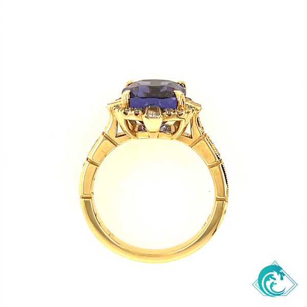 14KY Tanzanite Cushion Ring