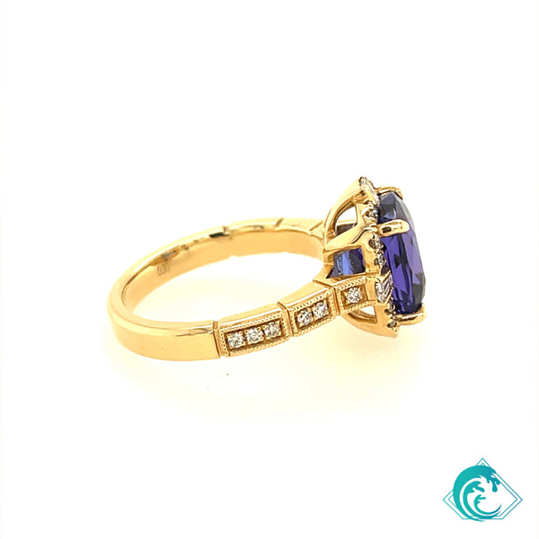 14KY Tanzanite Cushion Ring