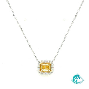 14KW Emerald Cut Fancy Yellow Diamond Necklace