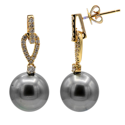 14KY Diamond Tahitian Pearl Kona Earrings