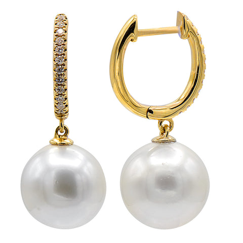 14KY White South Sea Pearl Dangle Earrings
