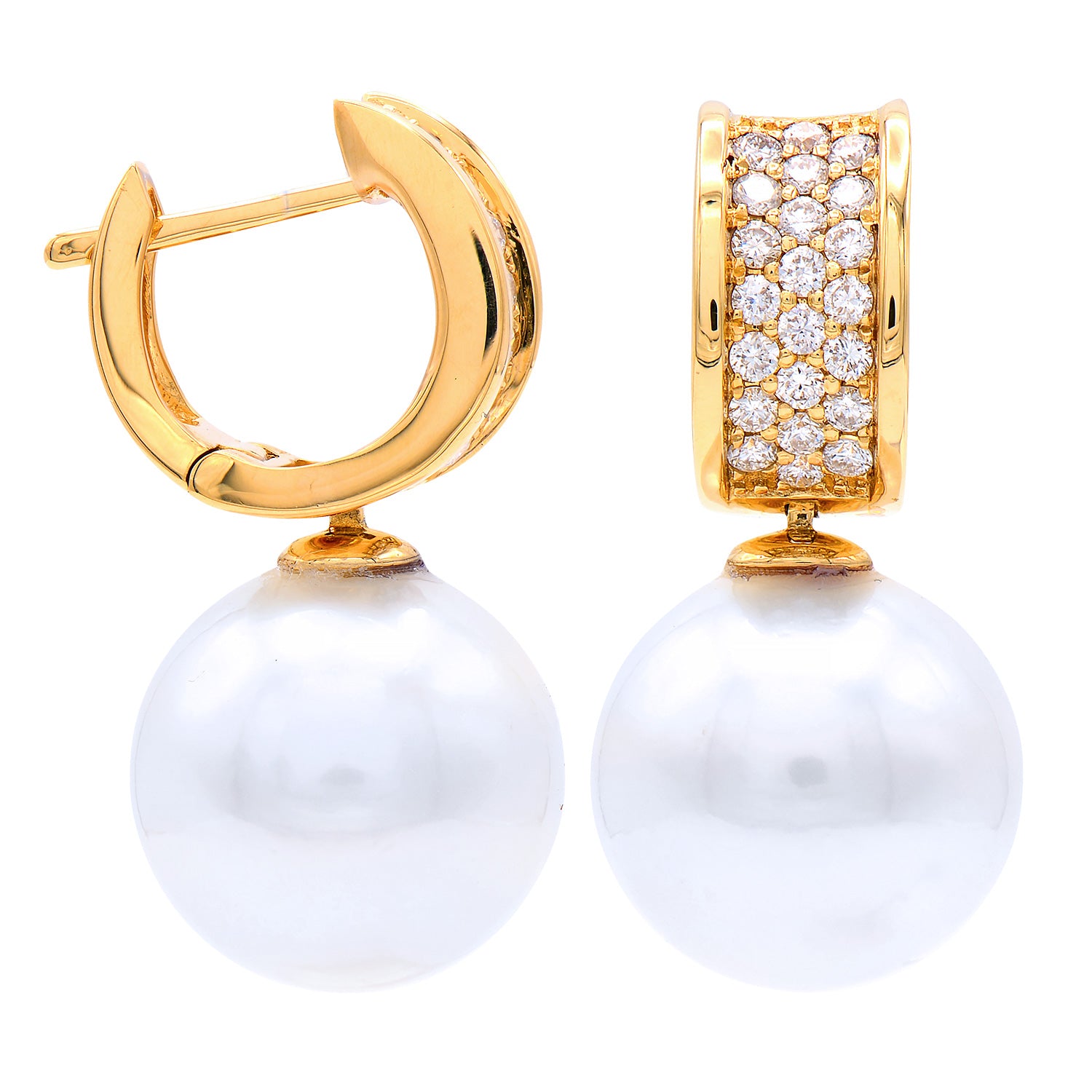 18KY Diamond Akala Earrings & White South Sea Pearls