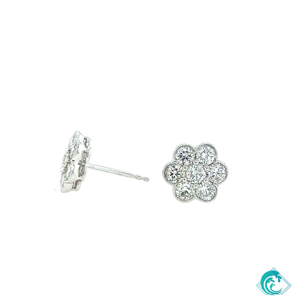 18KW Floral Diamond Stud Earrings