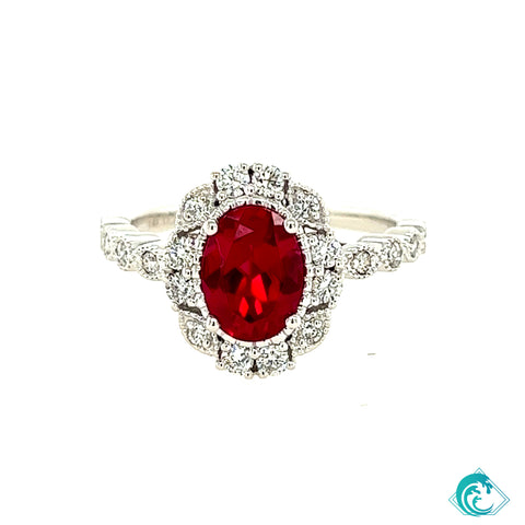 14KW Lab Grown Ruby & Diamond Ring