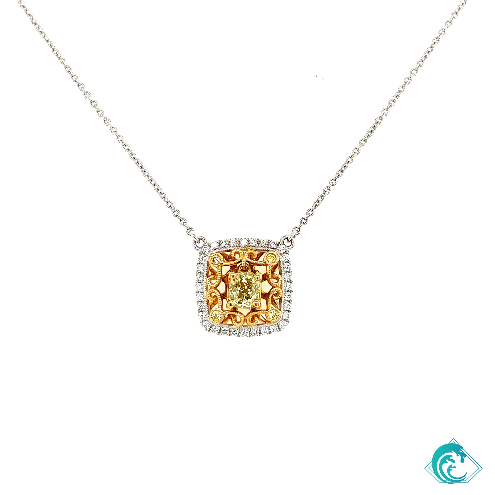 18K Two-Tone Fancy Yellow Diamond Necklace
