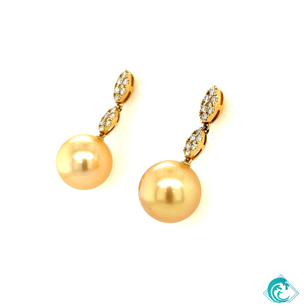 18KY Golden Indonesian Pearl & Diamond Earring
