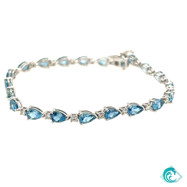 14KW Aquamarine Pear Shape Tennis Bracelet