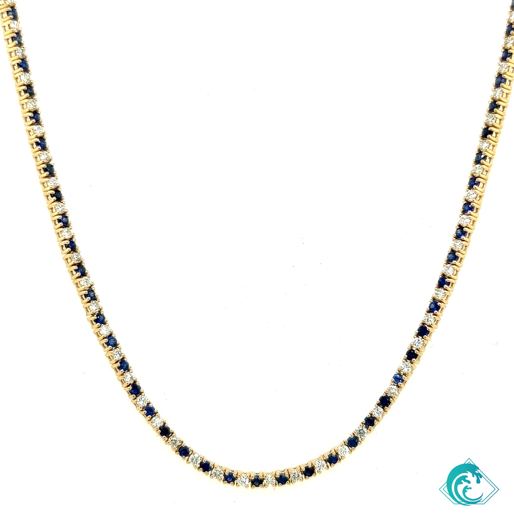 14KY Sapphire & Diamond Tennis Necklace