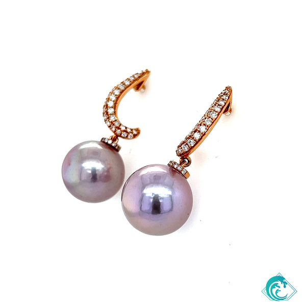 18K RG Pink Freshwater Edison Pearls & Diamond Earrings