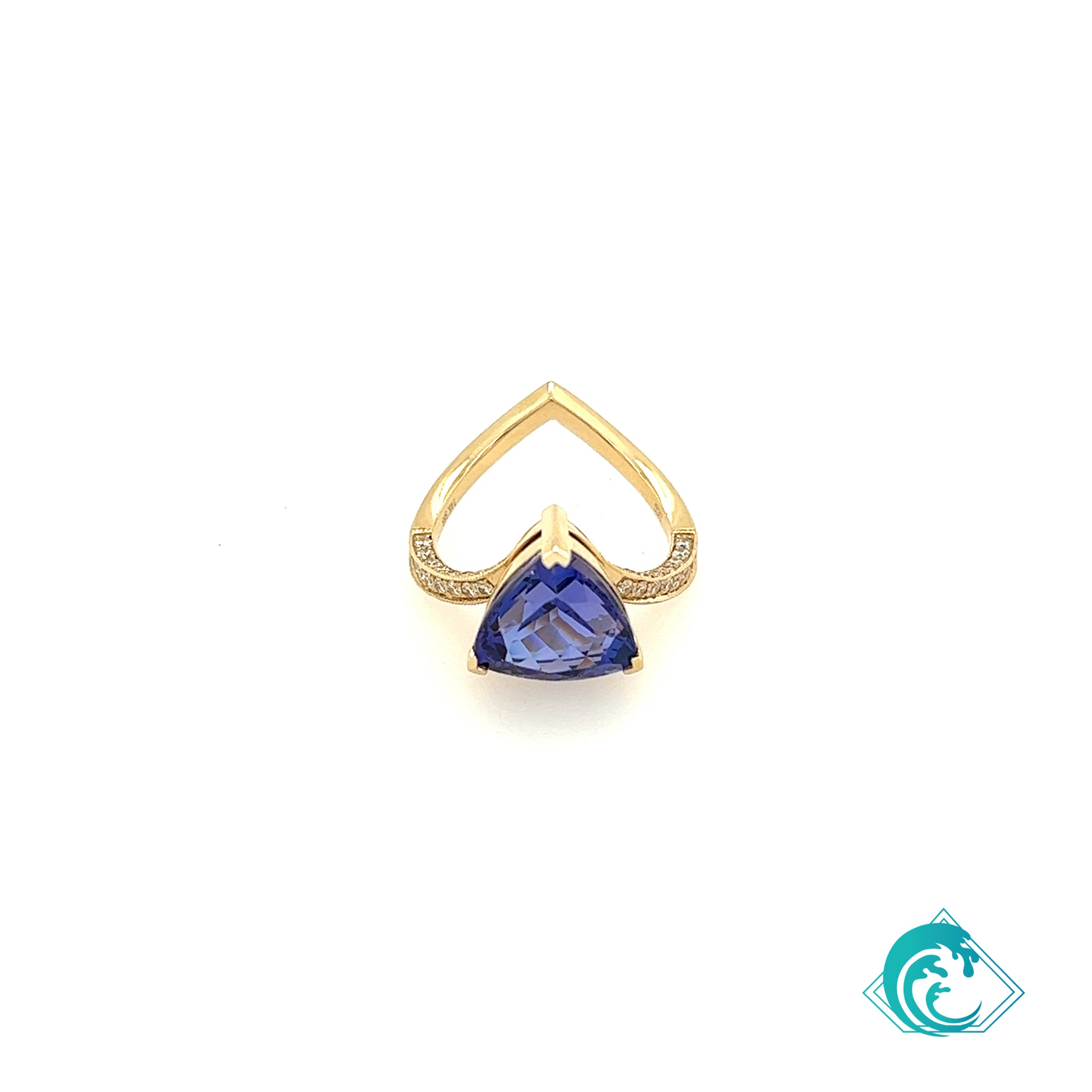 14K YG Unique Trillion Cut Tanzanite Ring