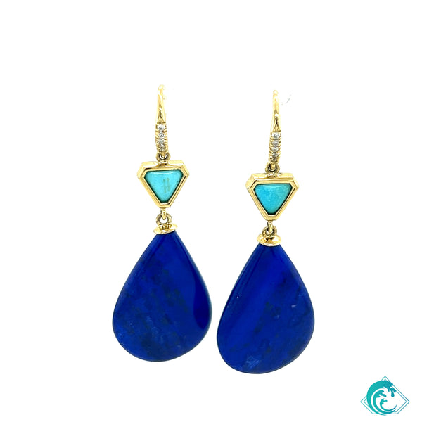 18KY Sleeping Beauty Turquoise & Lapis Earrings