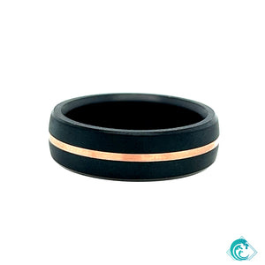 7mm Diamond Eclipse Dome Matte Finish Band with 14K Rose Gold Inlay