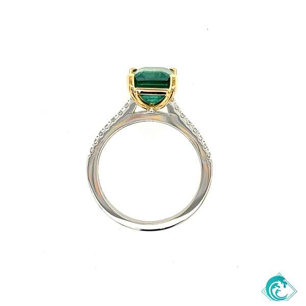 18K Two Tone Emerald & Diamond Ring