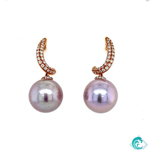 18K RG Pink Freshwater Edison Pearls & Diamond Earrings