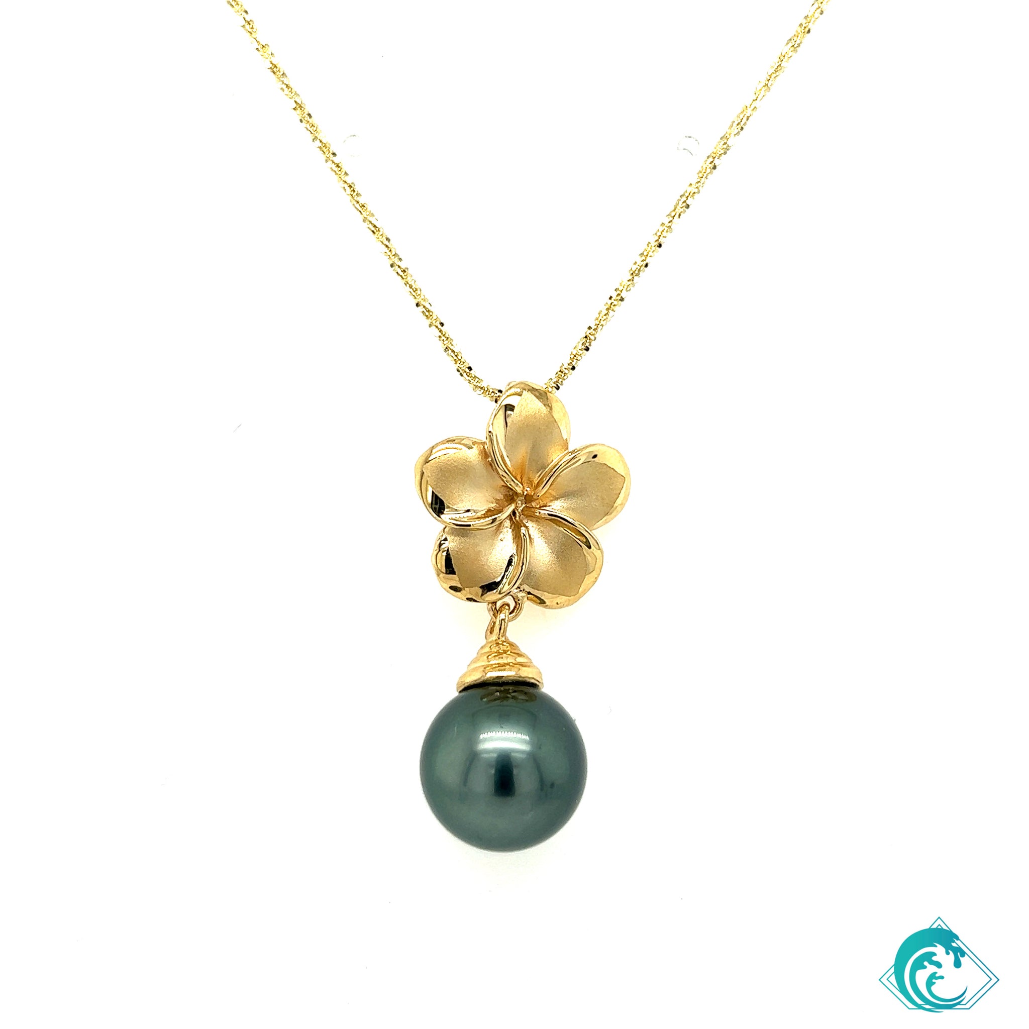 14K Plumeria Tahitian Pearl Pendant