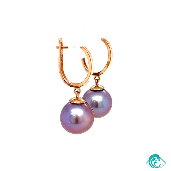 14K Rose Gold Purple Edison Pearl Earrings