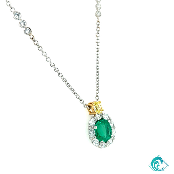 18KWY Emerald and Fancy Yellow Diamond Necklace