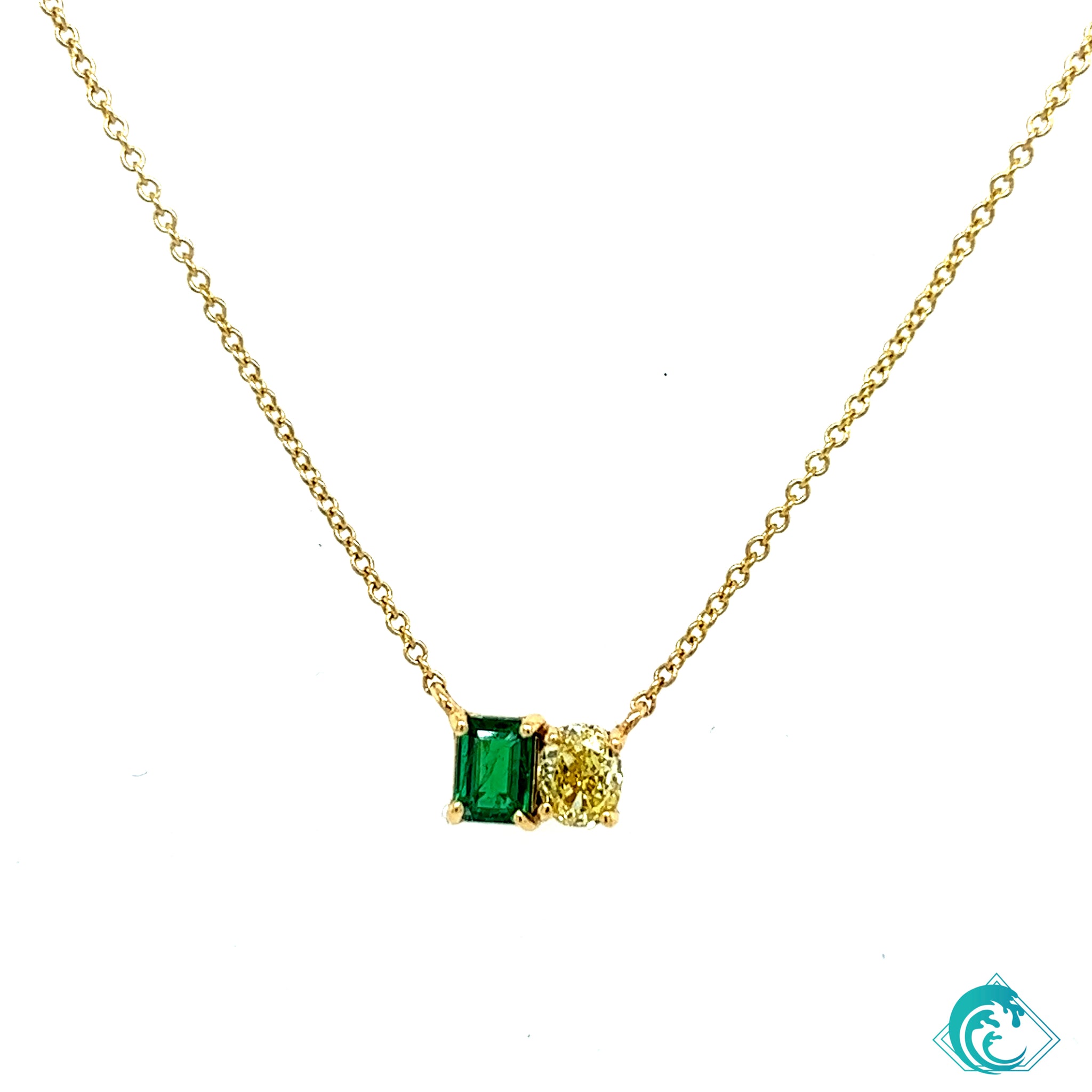 18KY Emerald & Yellow Diamond Necklace