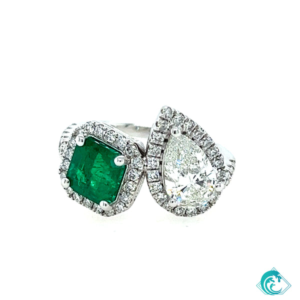 18KW Emerald and Diamond Duo Ring