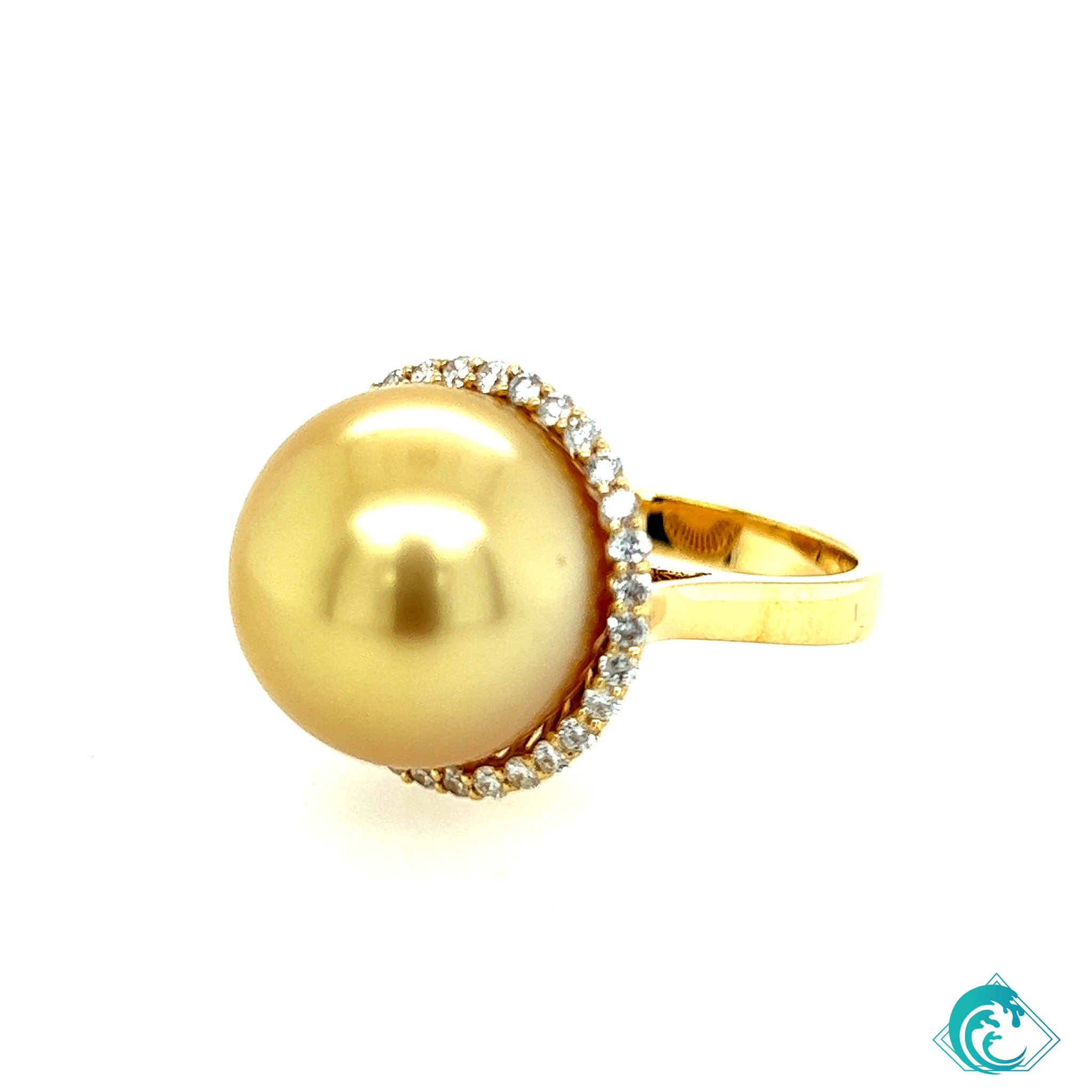 18K YG Tehani Golden Indonesian Pearl Diamond Ring