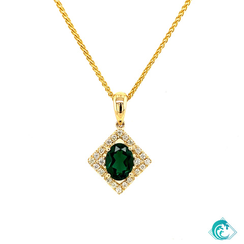 14KY Lab Grown Emerald & Diamond Pendant