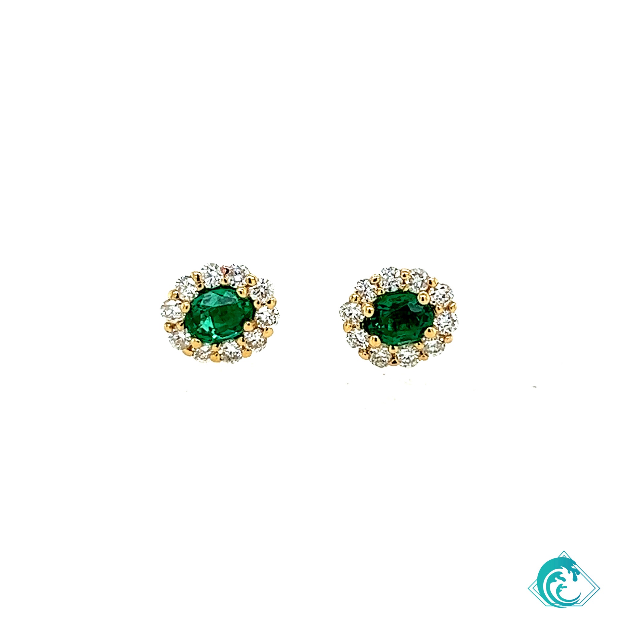 18K YG Emerald Diamond Stud Earrings