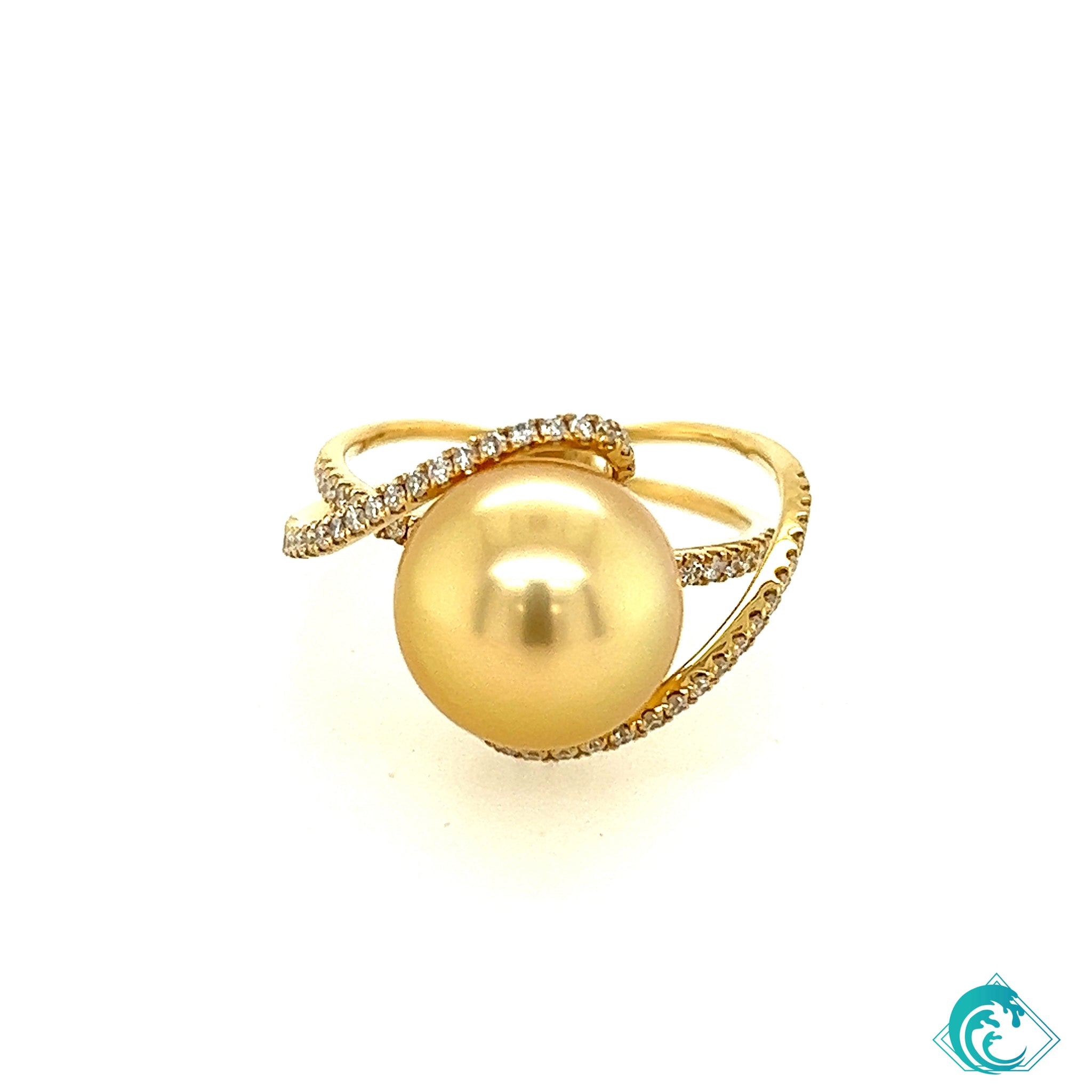 18KY Golden Indonesian Pearl & Diamond Ring