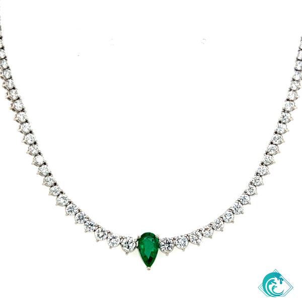 14K WG Diamond & Emerald Necklace