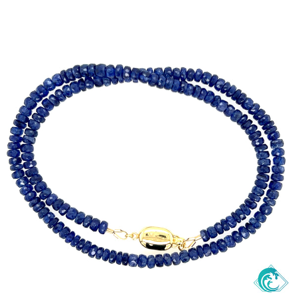 14K YG Beaded Blue Sapphire Necklace