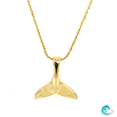 14K Yellow Gold Whale Tale Pendant
