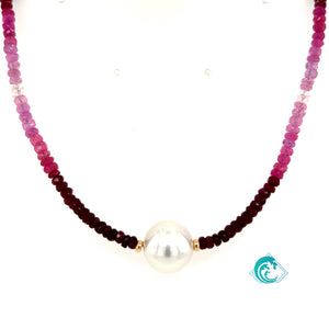 14KY Ombre Ruby & Australian Pearl Necklace
