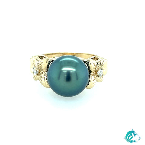 14K YG Tahitian Pearl Heirloom Ring