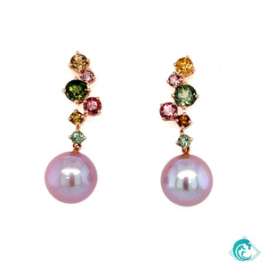 18KR Pink Freshwater Pearl & Tourmaline Earrings