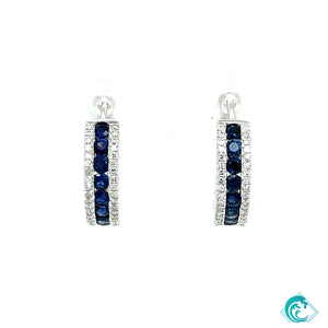 14KW Blue Sapphire & Diamond Hoop Earring