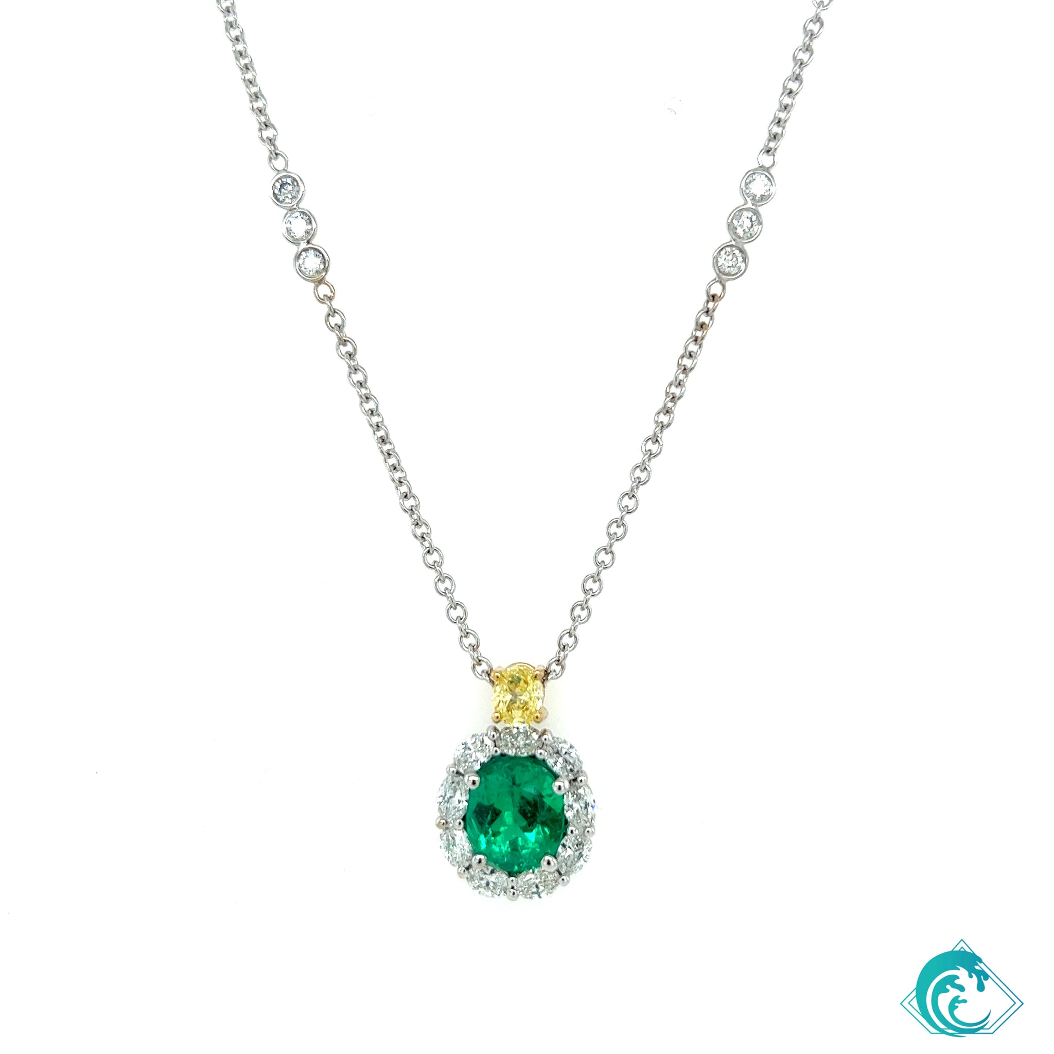 18KWY Emerald and Fancy Yellow Diamond Necklace