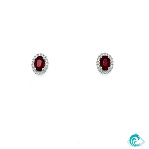 18KW Ruby & Diamond Stud Earring