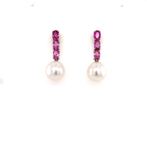 18K WG Australian Pearl & Pink Sapphire Earrings