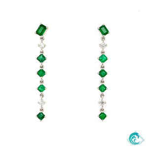 18KW Zambian Emerald Diamond Dangle Earrings